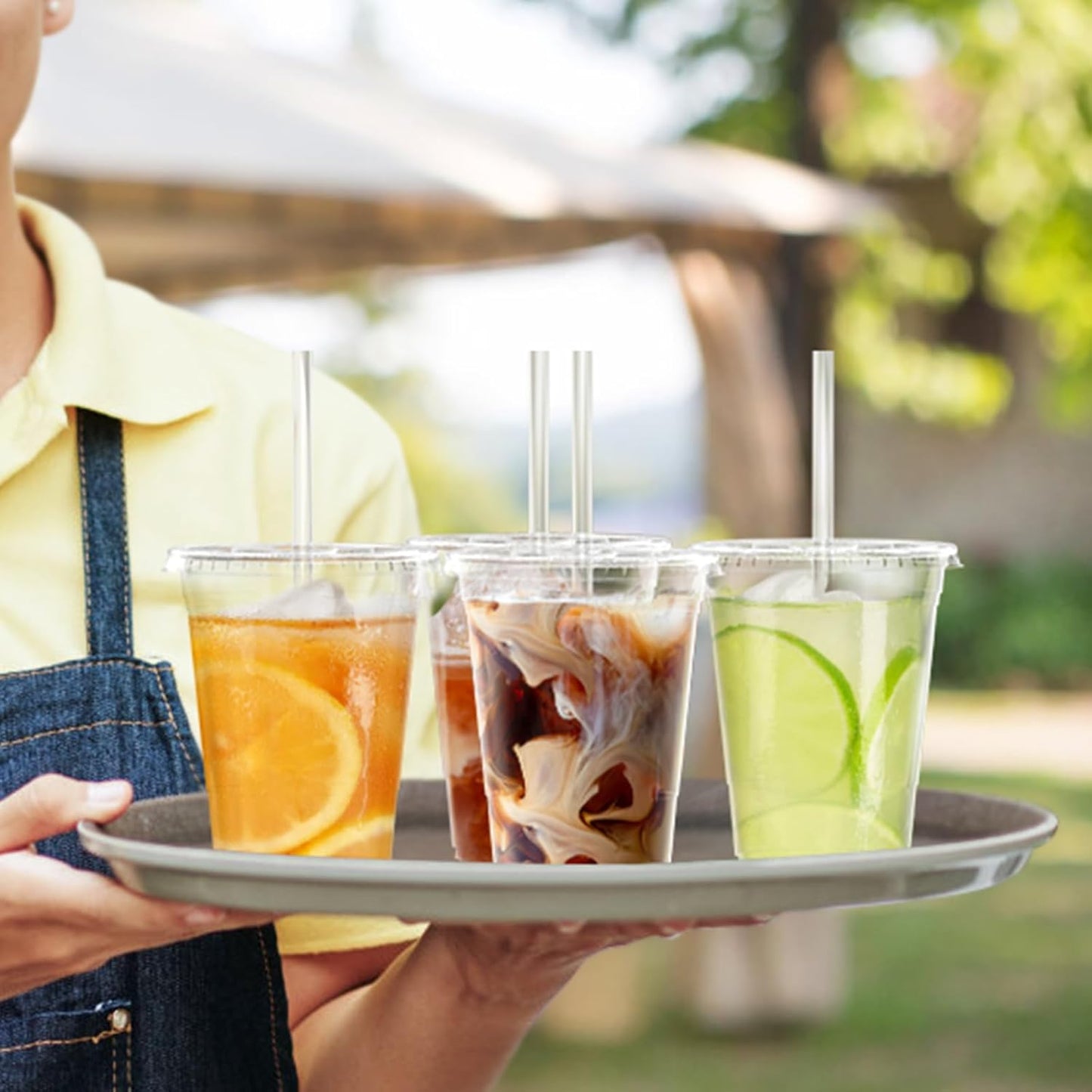 100 Pack 16 oz Clear Plastic Cups with Lids and Straws, Disposable Food Safe Drink Cups for Iced Coffee, Smoothies & Cold Beverages