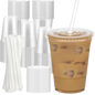 16 oz Clear Plastic Cups,   100 Pack, Lids & Straws, Food-Safe, Iced Coffee,Beverages