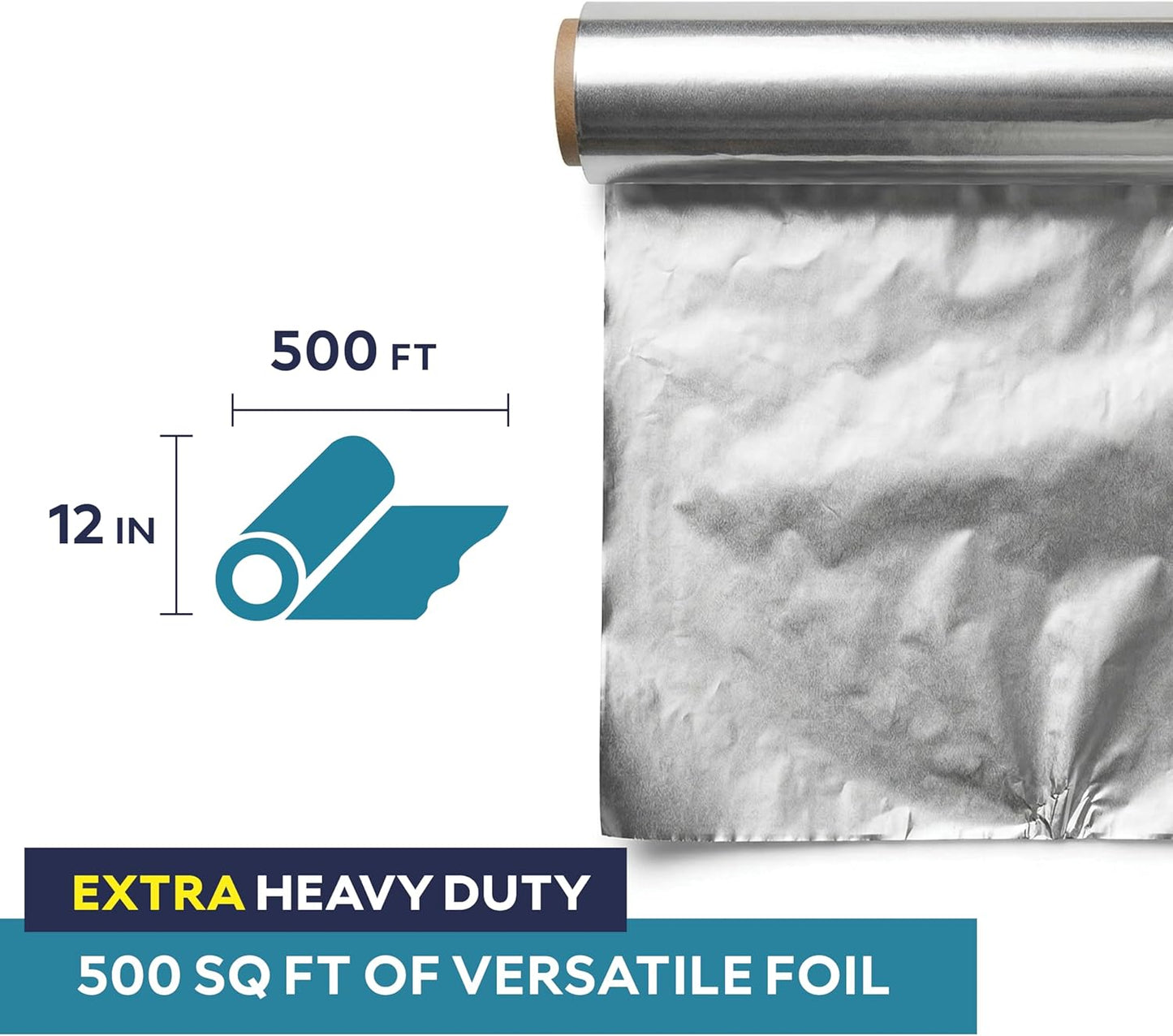 Commercial Aluminum Foil Roll 12" x 500', Heavy Duty Food Service Foil for Cooking, Baking, Grilling, Freezing & Food Storage