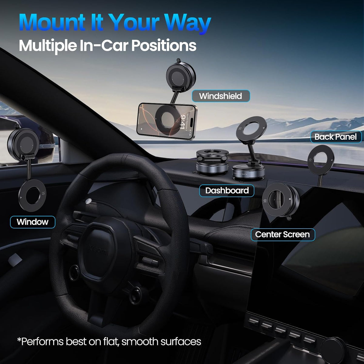 Magnetic Phone Holder for Car, Strong Suction Cup Mount, MagSafe Compatible,360°Rotation