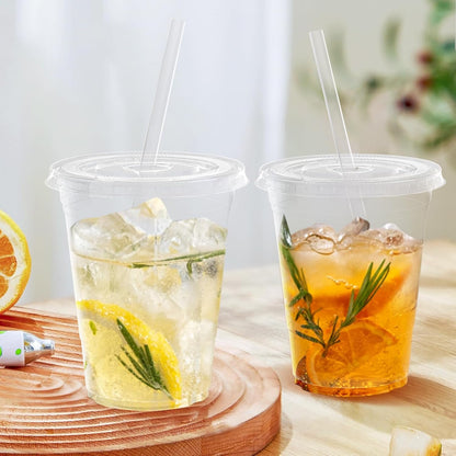 100 Pack 16 oz Clear Plastic Cups with Lids and Straws, Disposable Food Safe Drink Cups for Iced Coffee, Smoothies & Cold Beverages