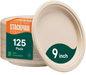 9" Compostable Plates, 125 Count, Heavy-Duty, Sugarcane Bagasse, PFAS-Free, Eco-Friendly