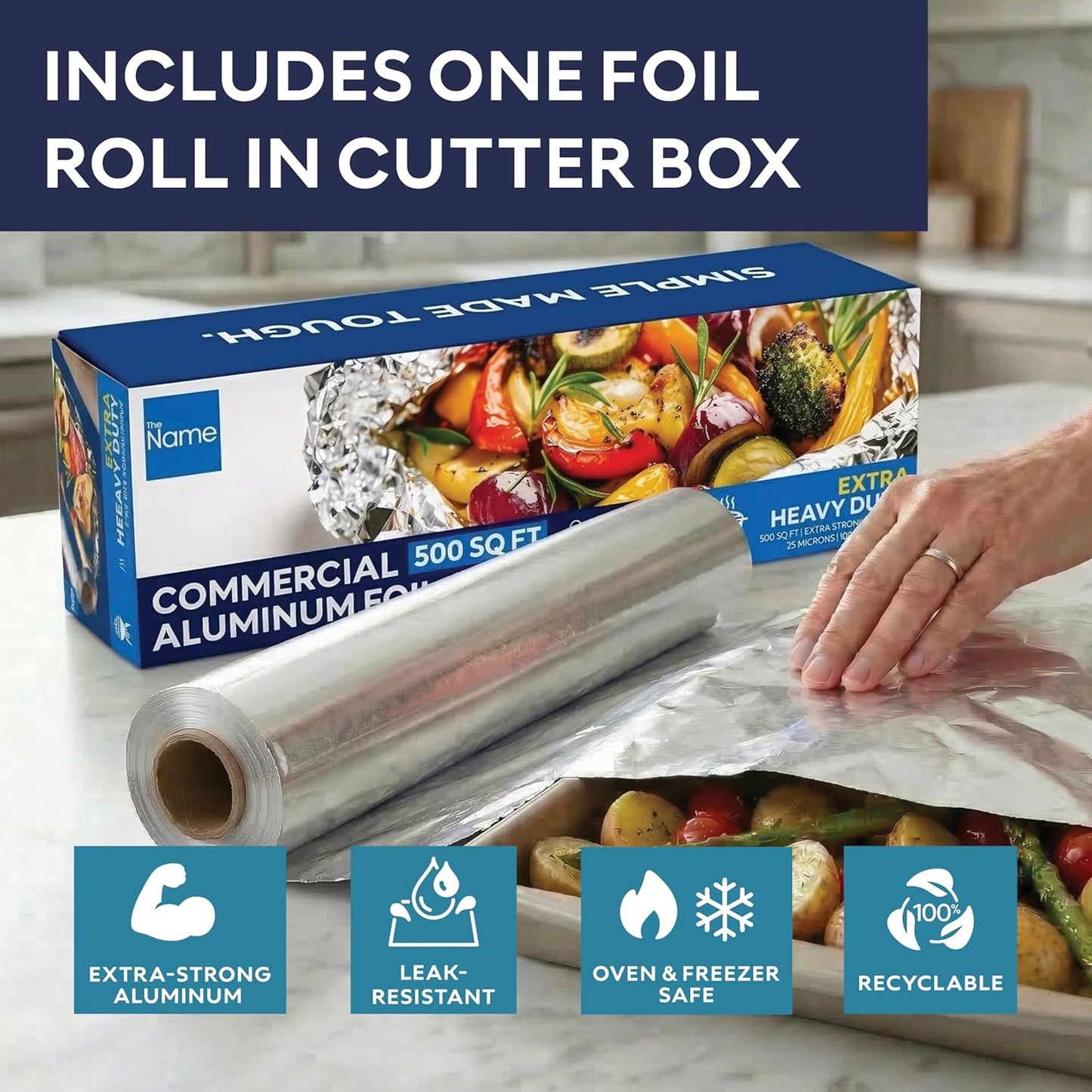 Commercial Aluminum Foil Roll 12" x 500', Heavy Duty Food Service Foil for Cooking, Baking, Grilling, Freezing & Food Storage