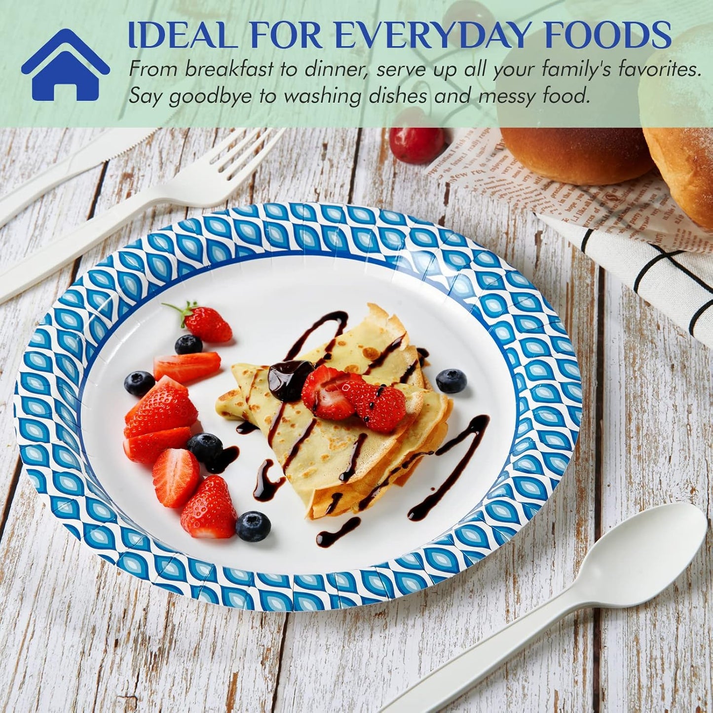 8.375 Inch Disposable Paper Plates, 300 Count Soak and Cut Proof Printed Paper Plates for Daily Use, Holiday for Family Gatherings, Parties, Picnic