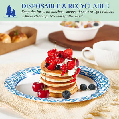 8.375 Inch Disposable Paper Plates, 300 Count Soak and Cut Proof Printed Paper Plates for Daily Use, Holiday for Family Gatherings, Parties, Picnic