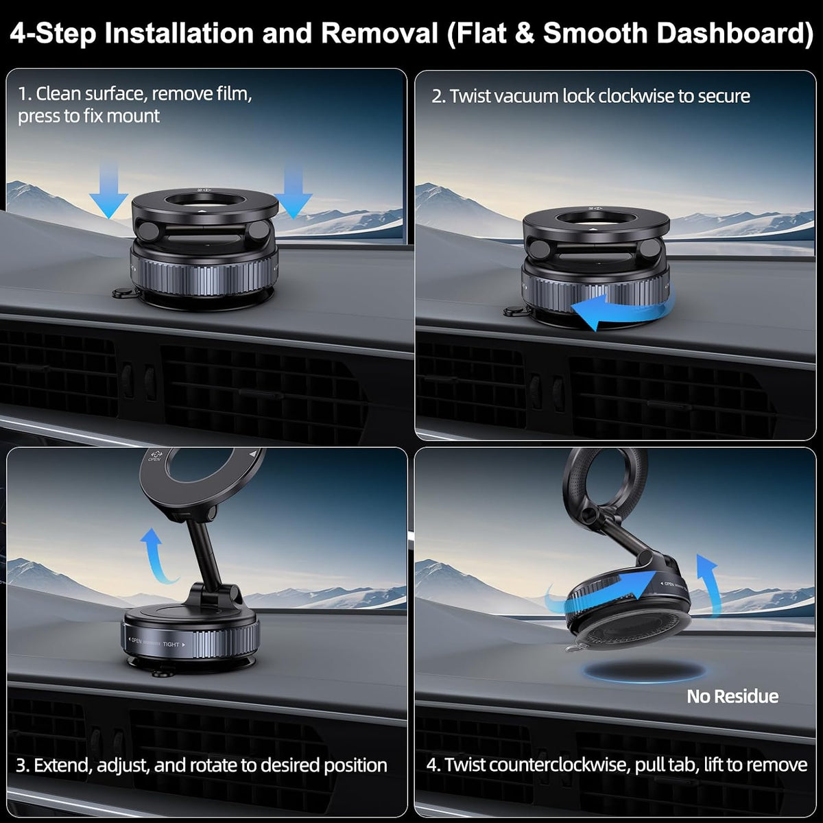 Magnetic Phone Holder for Car, Strong Suction Cup Mount, MagSafe Compatible,360°Rotation