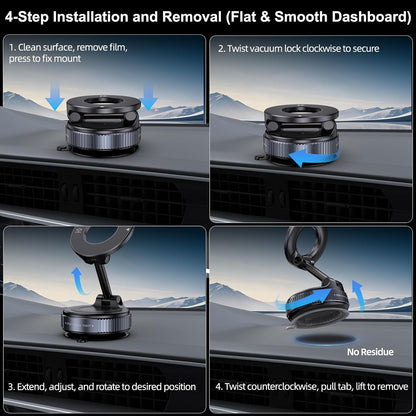 Magnetic Phone Holder for Car, Strong Suction Cup Mount, MagSafe Compatible,360°Rotation