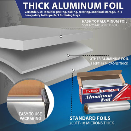 Aluminum Foil Roll 12" x 1000', Heavy Duty Commercial Food Service Foil for Cooking, Baking, Grilling, Wrapping & Storage