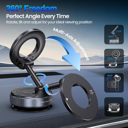 Magnetic Phone Holder for Car, Strong Suction Cup Mount, MagSafe Compatible,360°Rotation
