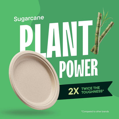9" Compostable Plates, 125 Count, Heavy-Duty, Sugarcane Bagasse, PFAS-Free, Eco-Friendly
