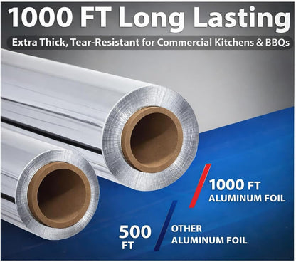 Heavy Duty Aluminum Foil Roll 18" x 500', Extra Thick Commercial Grade Food Service Foil for Cooking, Grilling & Food Storage