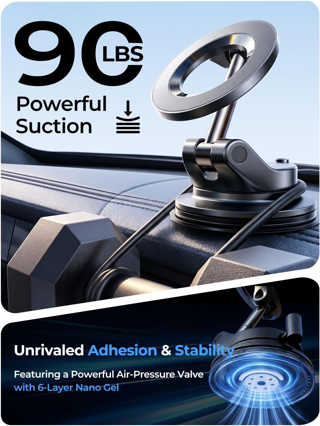 360° Magnetic Car Phone Mount, Strong Holder, Dashboard & Windshield, Universal Design